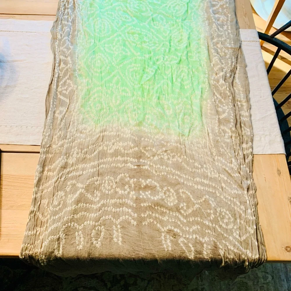Grey and green silky scarf shawl wrap